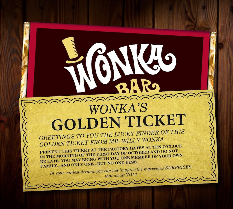Editable Golden Ticket Printable Template Willy Wonka Party Supplies Wonka Bar Wrapper Included Fits Hershey XL 4.4oz image 1