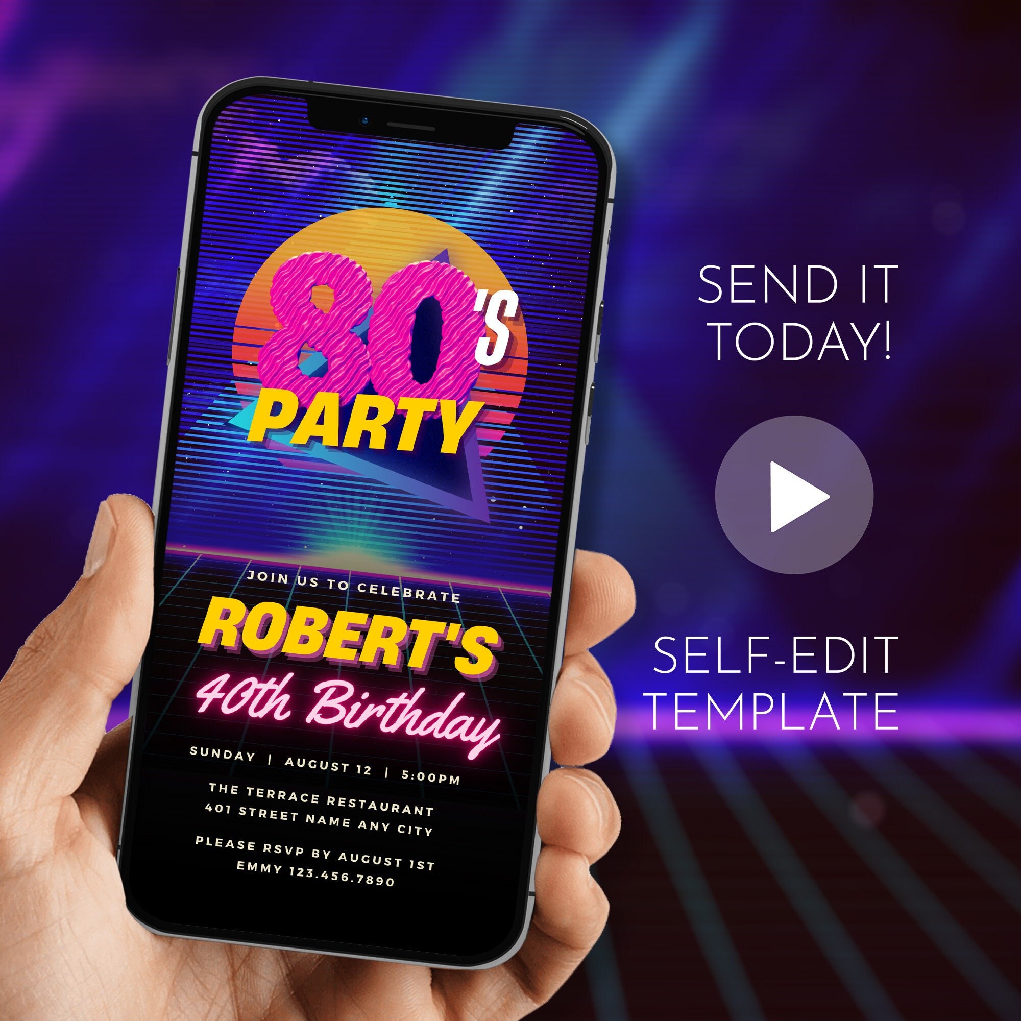 Digital 80's Party Invitation Retro Birthday Mobile Invite Electronic