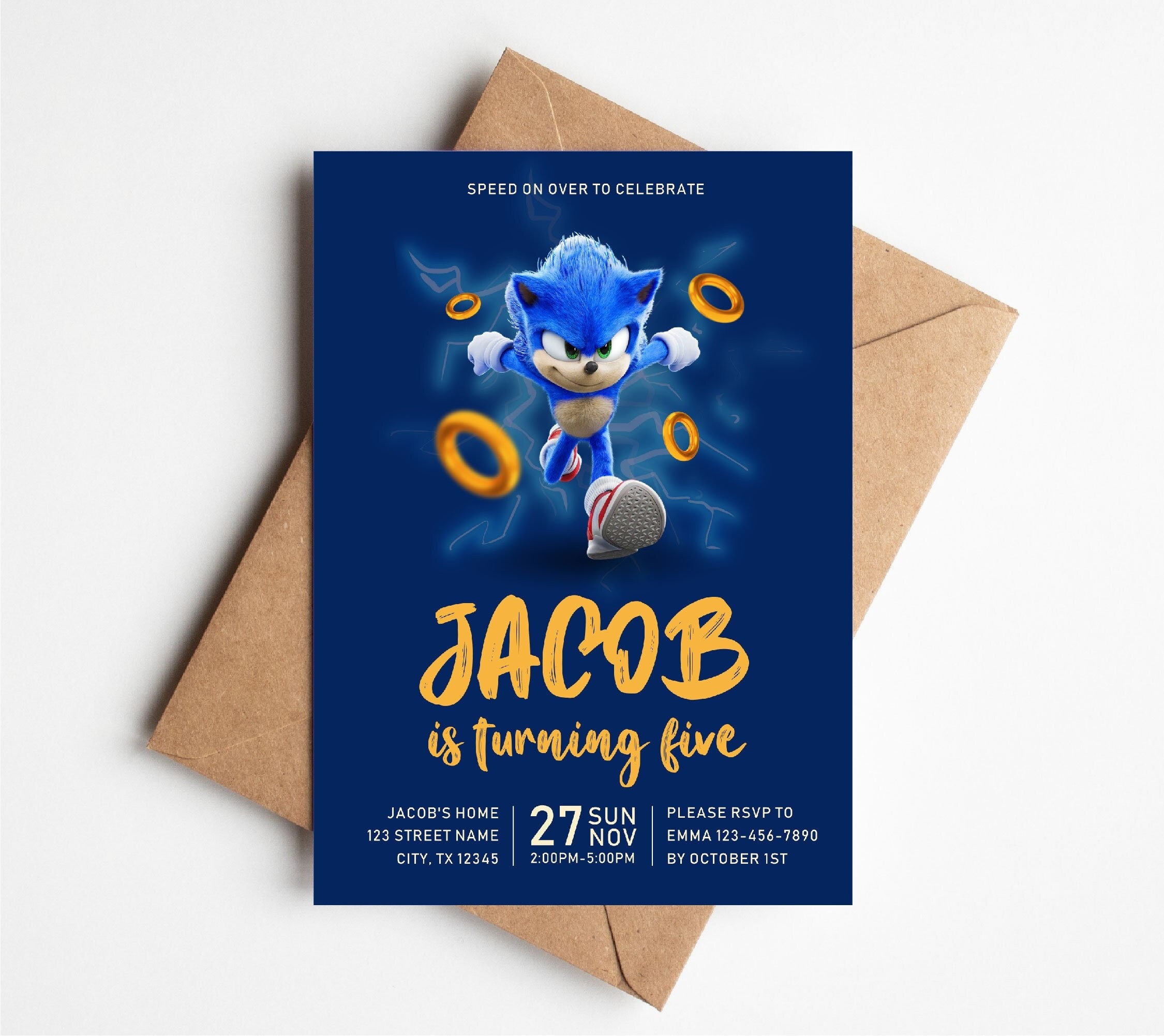 Editable Sonic Birthday Invitation Party Invite Template Printable