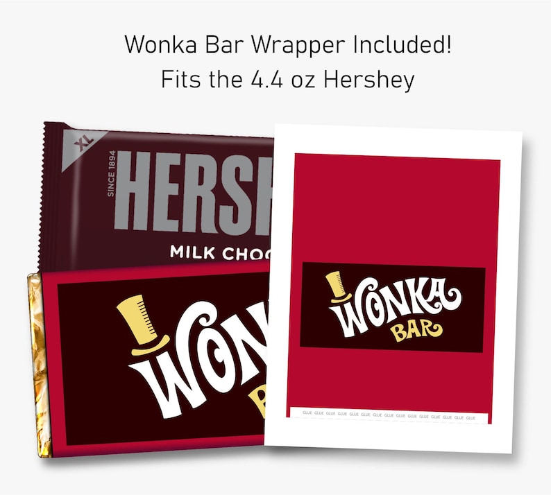 Faire-part billet doré modèle imprimable faire-part d'anniversaire Willy Wonka emballage de bar Wonka inclus convient à Hershey XL 4,4 oz image 4