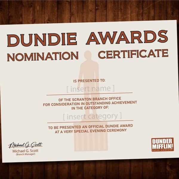 Dundie Award Certificate  - INSTANT DOWNLOAD - The Office Themed Birthday Party Decorations - Printable PDF Dundie Award Certificate
