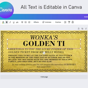 Editable Golden Ticket Printable Template Willy Wonka Party Supplies Wonka Bar Wrapper Included Fits Hershey XL 4.4oz image 6