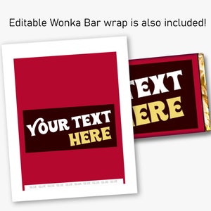 Editable Golden Ticket Printable Template Willy Wonka Party Supplies Wonka Bar Wrapper Included Fits Hershey XL 4.4oz image 4