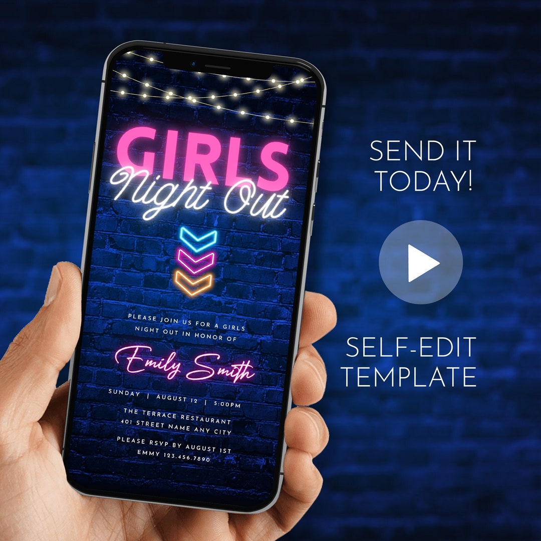 Digital Girls Night Out Invitation - Neon Party Mobile Invite ...