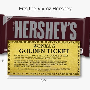 Editable Golden Ticket Printable Template Willy Wonka Party Supplies Wonka Bar Wrapper Included Fits Hershey XL 4.4oz image 2