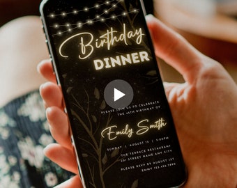 Invitation au dîner d'anniversaire numérique - Invitation mobile de fête - Modèle animé - Tout le texte modifiable