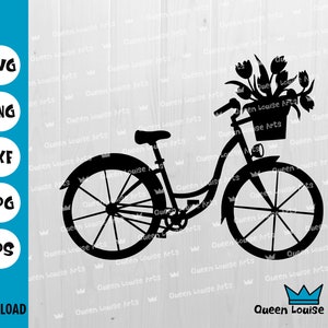 Bicicletta floreale in formato SVG, Bicicletta di compleanno in formato SVG PNG, Bicicletta con fiori in formato SVG PNG DXF Design per magliette Download immediato Cricut Cut File Vinile Trasferimento clipart