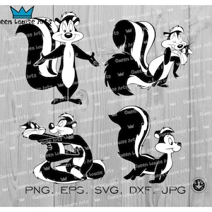 Skunk SVG-bundel, grappige cartoon stinkdier clipart voor Cricut en lasergesneden, dierlijke png, dxf, jpg, eps digitale downloadset