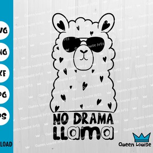 Geen Drama Lama SVG, Llama SVG, Lama Cricut, Lama in zonnebril SVG, Funny Lama Tshirt ontwerp, Cut Cricut, Svg-bestanden, Alpaca Svg, vector Lama