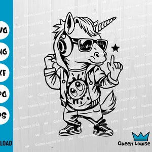 Unicorn svg,Cool Unicorn png,Dancing Unicorn sunglasses Outline Magical Unicorn Clipart Cricut Silhouette Cut File jpg png dxf Digital cut