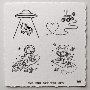 Space Animals SVG Bundle UFO cricut cut,Cow Astronaut Dino Rocket Fox Paper Plane Rover PNG Cute Kids Space Clipart Dxf Eps Cricut Template