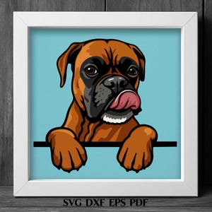 Boxer Hund SVG Schattenbox Vorlage, 3D Lustiges Haustier Papierschnitt SVG, Hundeportrait Laser geschnitten Datei für Cricut, DXF Eps Pdf Digital Download