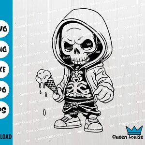 Skull svg png dxf, Cute cool skull ice cream skeleton cartoon style svg Gothic Sticker T-shirt Vinyl Stencil,Cricut Cut file Clipart Vector