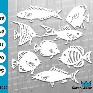 Fish silhouettes svg, tropical png, marine clipart png, aquarium dxf, ocean life paper cut files, sea fish set svg, underwater animals png