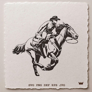 Vaquero retro a caballo SVG, Jinete del lejano oeste PNG, Clipart de vaquero de rodeo, Jinete del oeste DXF, Silueta de vaquero estilo campestre, Corte láser