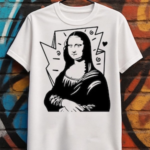 Svg Mona Lisa, art drôle png, sticker rétro esthétique pour chemises et tasses, sticker pop art, dxf découpé au laser, dessin au trait cool