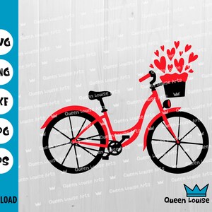 Cuore bicicletta svg, bicicletta rossa svg, bicicletta retrò svg, amore San Valentino Svg Png Dxf T shirt Design Download immediato Cricut Cut clipart