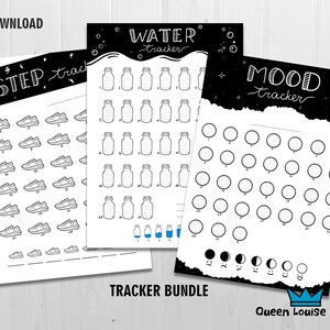 Afdrukbare trackerbundel Cricut Cut Mood Tracker Watertracker Step Tracker Zelfzorgdagboekpagina's Digitale gewoontetracker PDF Esthetisch