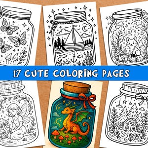Coloring pages, 17 pdf, cute animal fairy scenes, magic forest,fantasy jar print,printable,kids coloring digital magic forest,simple summer