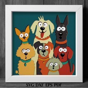 Funny Dogs SVG Shadow Box Template, Layered Dog Group Papercut, Cute Cartoon Puppy Cut File, Animal Wall Art, Multilayer Paper Design