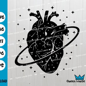 Corazón anatómico SVG DXF PNG Corazón celestial estrellado mágico planeta SVG, Corazón humano espacial Archivo de corte Cricut Clipart Diseño de camiseta de médico o enfermera