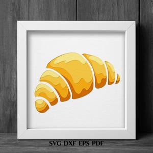 Croissant SVG Shadow Box Layered Papierschnitt Design Französisch Bäckerei Dekor Frühstück Wand Kunst Küche Cricut Laser DXF PDF Datei