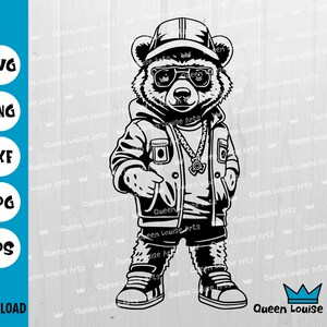 Ours svg, Grizzly Brutal cool ours svg, lunettes de soleil Papa Bear portant des vêtements hipster SVG Cricut coupe fichiers Digital Png Dxf Eps shirt design