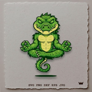 Lustige Yoga Alligator SVG Schatten Box Vorlage Meditierender Krokodil Vektor für print Sublimation Glowforge Dxf PNG Cut File T-Shirt Art Tattoo