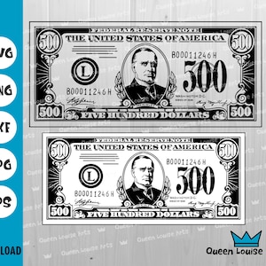 500-dollar-Svg, Vintage Geld png, Retro-Rechnung dxf, T-Shirt, Poster, Finanzierung mit klassischer Währung, Banknoten, Vektorkunst