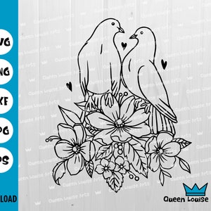 Bruiloft duiven svg, minnaar duiven svg, bloemen twee duiven svg-bestand voor cut cricut, print Design Instant download Cricut Cut bestandsoverdracht clipart