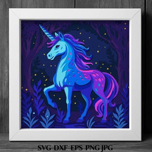 Unicorn SVG Shadow Box-sjabloon, Fantasy Unicorn gelaagde papiersnit, meerlaagse 3D Unicorn SVG Cricut, decor schattige kinderkamer, magische paardkunst