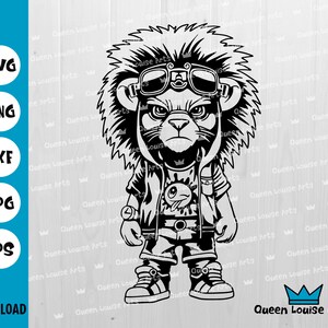 クールなライオン svg png、かわいいライオン サングラス フード ストリート ウェア svg、かわいいファッション ライオン 怒っている png、dxf デジタル ダウンロード Cricut カット カッティング クリップアート