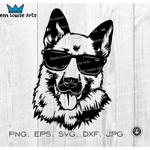 Cool German Shepherd svg, dog with sunglasses png, funny pet dxf cut file for Cricut Silhouette, dog lover gift, mug or t-shirt design