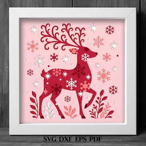 Weihnachten Rentier SVG Shadow Box Vorlage für Cricut, Winter Papierschnitt Hirsch Szene, Urlaub Wandkunst, DXF PDF Dateien, Weihnachten svg