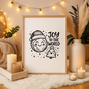 Alegría al mundo SVG Árbol de Navidad Tierra Linda cita navideña Globo Kawaii Clipart Invierno Imprimible Niños PNG DXF Plantilla, Navidad Svg Santa