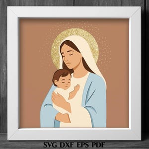Maria en baby Jezus SVG schaduw vak sjabloon christelijke gelaagde muur kunst religieuze moeder liefde gesneden bestand laserpapier meerlagig decor, Jezus SVG