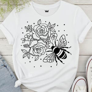 Bee met bloemen Svg, Bee Svg, Bee Flower Svg, Bee Hive Svg, Bee Clipart, Bee Cricut, Bee Cut-bestand, Bee Shirt, Queen Bee Svg, Honey Bee SVG