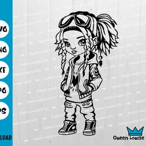 Fille Svg, streetwearing fille svg, mignon cool Black girl SVG png, African lox Natural Hair Ribbon Girl Afro Pouf dxf T shirt Cricut Cut clipart