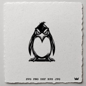 Pingouin en colère SVG PNG DXF oiseau drôle Clipart tatouage Design vectoriel pour mug chemise affiche décoration murale téléchargement numérique découpé au laser cricut scg