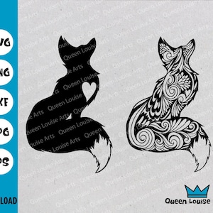 Floral Fuchs svg, wilde Fuchs Mandala png dxf, elegante Waldtier Linie Design, Herz Schwanz Silhouette svg, Stammes- Boho Waldfuchs Kunst