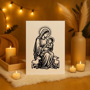 Heilige Maagd Maria met baby Jezus, kind lammeren clipart christelijk-religieuze kunst png dxf cricut knippen katholieke heilige bijbel kerk print