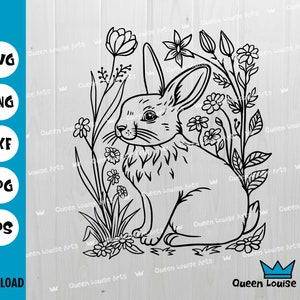 Blumen Hase Svg, Blume Hase Silhouette,Osterblume Hase Wiese Plotter Svg Datei Dxf Eps Png Jpg Digital Cricut
