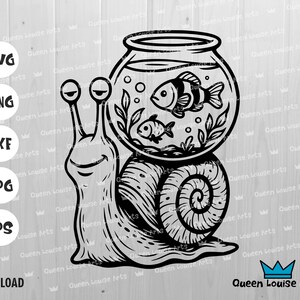 Fishbowl snail svg png dxf, Funny snail with aquarium shell, cartoon marine animal for shirt, mug, poster, sticker, sublimation, cut file