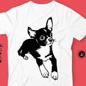 Chihuahua SVG, perro lindo PNG, perro pequeño DXF para Cricut, corte láser, calcomanías para camisetas, diseños de pegatinas, clipart para amantes de las mascotas, SVG para impresión de tazas