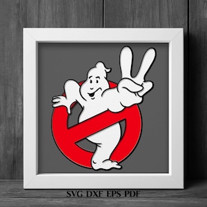 Geist Cartoon SVG Schatten Box Vorlage, lustige Halloween 3D SVG Schichtschnittdatei, Geist Hand Friedenszeichen Cricut Silhouette Dekor