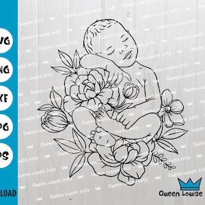 Flores bebé svg, linda niña bebé niño bebé recién nacido familia bebés mamá papá vida, nacimiento niño archivos svg dxf eps png cricut silueta digital