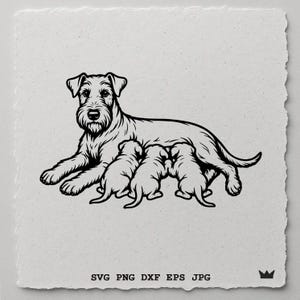 Terrier con cuccioli in formato SVG PNG DXF, file di taglio laser per famiglia di cani divertenti per Cricut Glowforge, modello di design per amanti degli animali