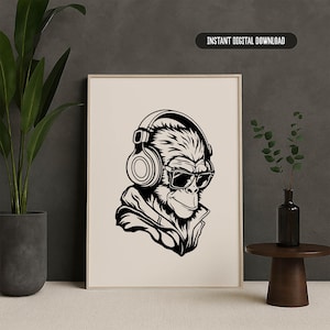 Affen svg, Affe Kopfhörer Dxf svg Png Laser Cut Dateien Affe Musik Gesicht svg, CNC Laser Plotter, Glowforge sofort download Grafik Aufkleber