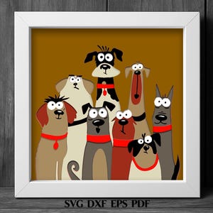 Funny Dog Shadow Box SVG, Cute Cartoon Dog Pack SVG PNG Dxf, Pet Lover Wall Art, Layered Dog Papercut Design, Laser Cut Digital File paper