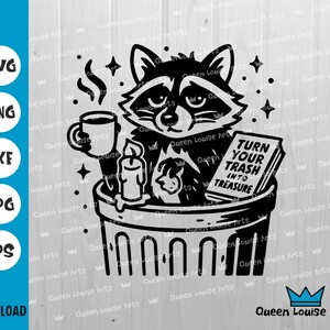 Prullenbak wasbeer svg, gezellige burnout clipart png, grappige zelfzorg poster, prullenbak om te schatten svg png laser gesneden dxf, cartoon cricut ontwerp